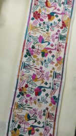Handcrafted Tussar Silk Kantha Stole with Peacock & Floral Motif – Off-White Multicolor - Image 4