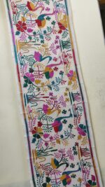 Handcrafted Tussar Silk Kantha Stole with Peacock & Floral Motif – Off-White Multicolor - Image 2