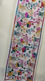 Handcrafted Tussar Silk Kantha Stole with Peacock & Floral Motif – Off-White Multicolor - Image 3
