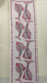 Handcrafted Tussar Silk Kantha Stole with Traditional Fish Motif – Off-White & Pink
