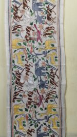 D Tussar Silk Kantha Stitch Stole with Handcrafted Animal & Bird Motif - Image 5
