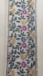 D Tussar Silk Kantha Stitch Stole with Multicolor Floral Motif - Image 5