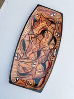 Handcrafted Wooden Serving Tray with Folk Fish Art Design - Image 3