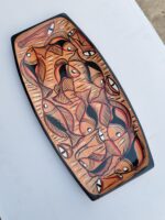 Handcrafted Wooden Serving Tray with Folk Fish Art Design - Image 4