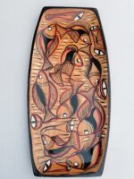 Handcrafted Wooden Serving Tray with Folk Fish Art Design