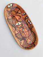 Handcraft Wooden Serving Tray with Folk Fish Art Design