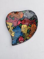 Handcrafted Wooden Heart Shape Tray with Colorful Folk Fish Art - Image 3