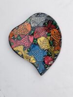Handcrafted Wooden Heart Shape Tray with Colorful Folk Fish Art