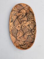 Handcrafted Wooden Serving Tray with Minimalist Fish Line Art Design - Image 4