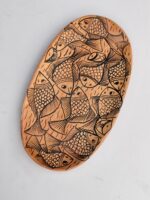 Handcrafted Wooden Serving Tray with Minimalist Fish Line Art Design - Image 3