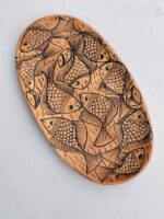 Handcrafted Wooden Serving Tray with Minimalist Fish Line Art Design - Image 2