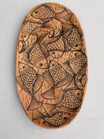 Handcrafted Wooden Serving Tray with Minimalist Fish Line Art Design