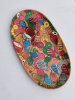 Handcrafted Wooden Serving Tray with Colorful Folk Bird Art Design