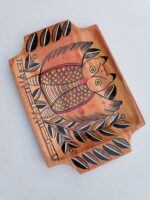 Handcrafted Wooden Serving Tray with Traditional Folk Art Fish Motif