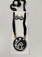 Handcrafted Black Terracotta Jewellery Set – Tribal Art Pendant with Matching Earrings
