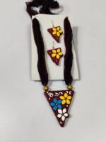Terracotta Jewellery Set – Colorful Pendant with Matching Earrings