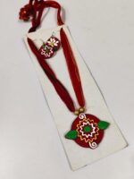 Handcrafted Red Terracotta Jewellery Set – Floral Pendant with Matching Earrings - Image 2