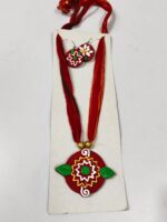 Handcrafted Red Terracotta Jewellery Set – Floral Pendant with Matching Earrings