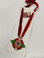 Handcrafted Red Terracotta Jewellery Set – Floral Pendant with Matching Earrings - Image 3