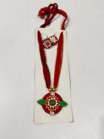 Handcrafted Red Terracotta Jewellery Set – Floral Pendant with Matching Earrings - Image 4