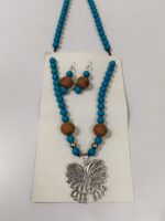 Oxidised Butterfly Pendant Beaded Necklace Set with Earrings - Image 5