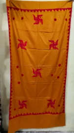 Handwoven Woolen Shawl – Mustard yellow with Traditional Red Motifs