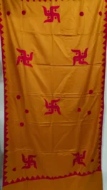 Handwoven Woolen Shawl – Mustard yellow with Traditional Red Motifs - Image 4