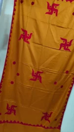 Handwoven Woolen Shawl – Mustard yellow with Traditional Red Motifs - Image 2