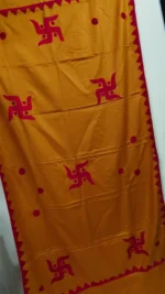 Handwoven Woolen Shawl – Mustard yellow with Traditional Red Motifs - Image 3