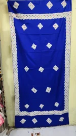Handwoven Woolen Shawl – Deep Blue with Geometric Border