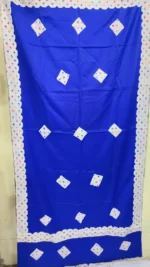Handwoven Woolen Shawl – Deep Blue with Geometric Border - Image 5