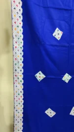 Handwoven Woolen Shawl – Deep Blue with Geometric Border - Image 4