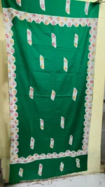 Handwoven Woolen Shawl – Green with Floral Border