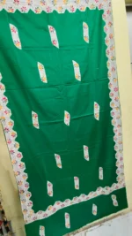 Handwoven Woolen Shawl – Green with Floral Border - Image 3