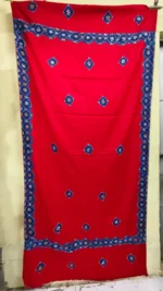Handwoven Woolen Shawl – Red with Blue Diamond Motifs