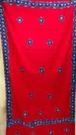 Handwoven Woolen Shawl – Red with Blue Diamond Motifs - Image 4