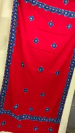 Handwoven Woolen Shawl – Red with Blue Diamond Motifs - Image 2