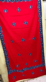 Handwoven Woolen Shawl – Red with Blue Diamond Motifs - Image 3