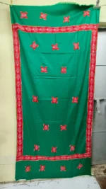 Handwoven Woolen Shawl – Green with Red Floral Motifs