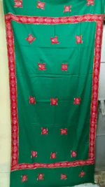 Handwoven Woolen Shawl – Green with Red Floral Motifs - Image 3