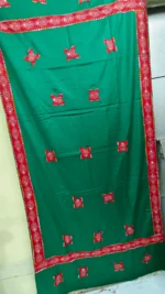Handwoven Woolen Shawl – Green with Red Floral Motifs - Image 4