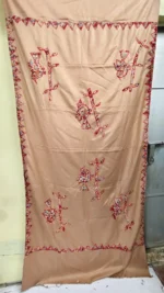 Handwoven Woolen Shawl – Beige with Red Floral Motifs