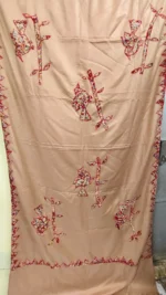 Handwoven Woolen Shawl – Beige with Red Floral Motifs - Image 4