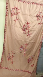 Handwoven Woolen Shawl – Beige with Red Floral Motifs - Image 2
