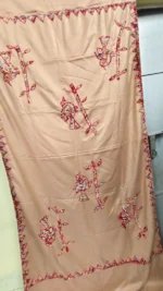 Handwoven Woolen Shawl – Beige with Red Floral Motifs - Image 3