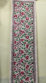 D Tussar Silk Kantha Stole with Red Floral Vine Embroidery