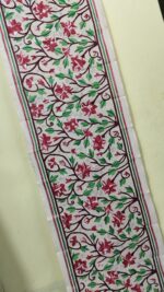 D Tussar Silk Kantha Stole with Red Floral Vine Embroidery - Image 3