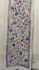 D Tussar Silk Kantha Stole with Vibrant Floral Embroidery