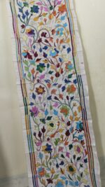 D Tussar Silk Kantha Stole with Vibrant Floral Embroidery - Image 3