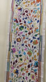 D Tussar Silk Kantha Stole with Vibrant Floral Embroidery - Image 5